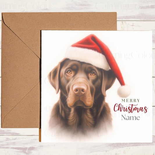 Chocolate Labrador with Santa Hat | Christmas Card | Christmas Card