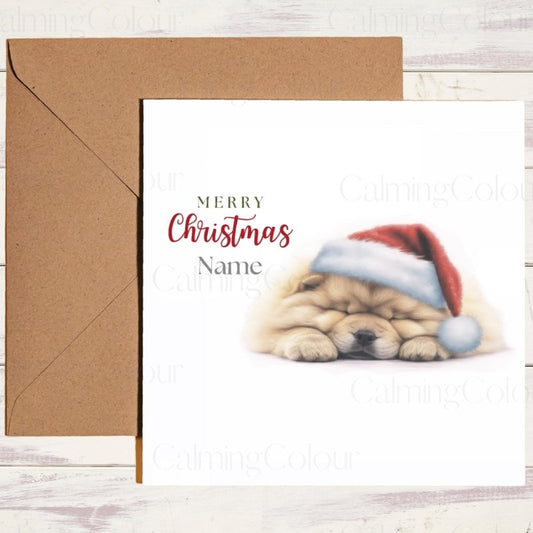Chow Chow Asleep in Santa Hat | Christmas Card | Christmas Card