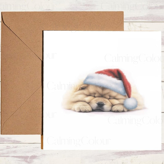 Chow Chow Asleep in Santa Hat | Christmas Card | Christmas Card