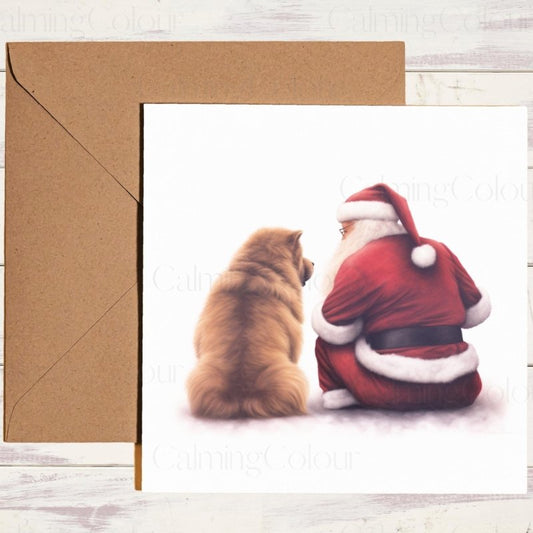 Chow Chow Sitting with Santa | Christmas Card | Christmas Card