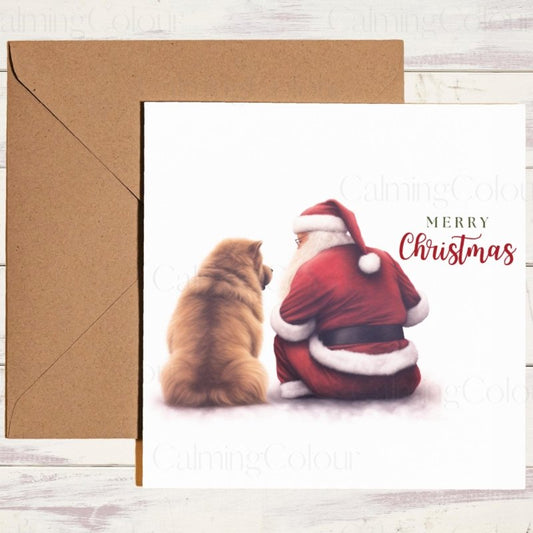 Chow Chow Sitting with Santa | Christmas Card | Christmas Card