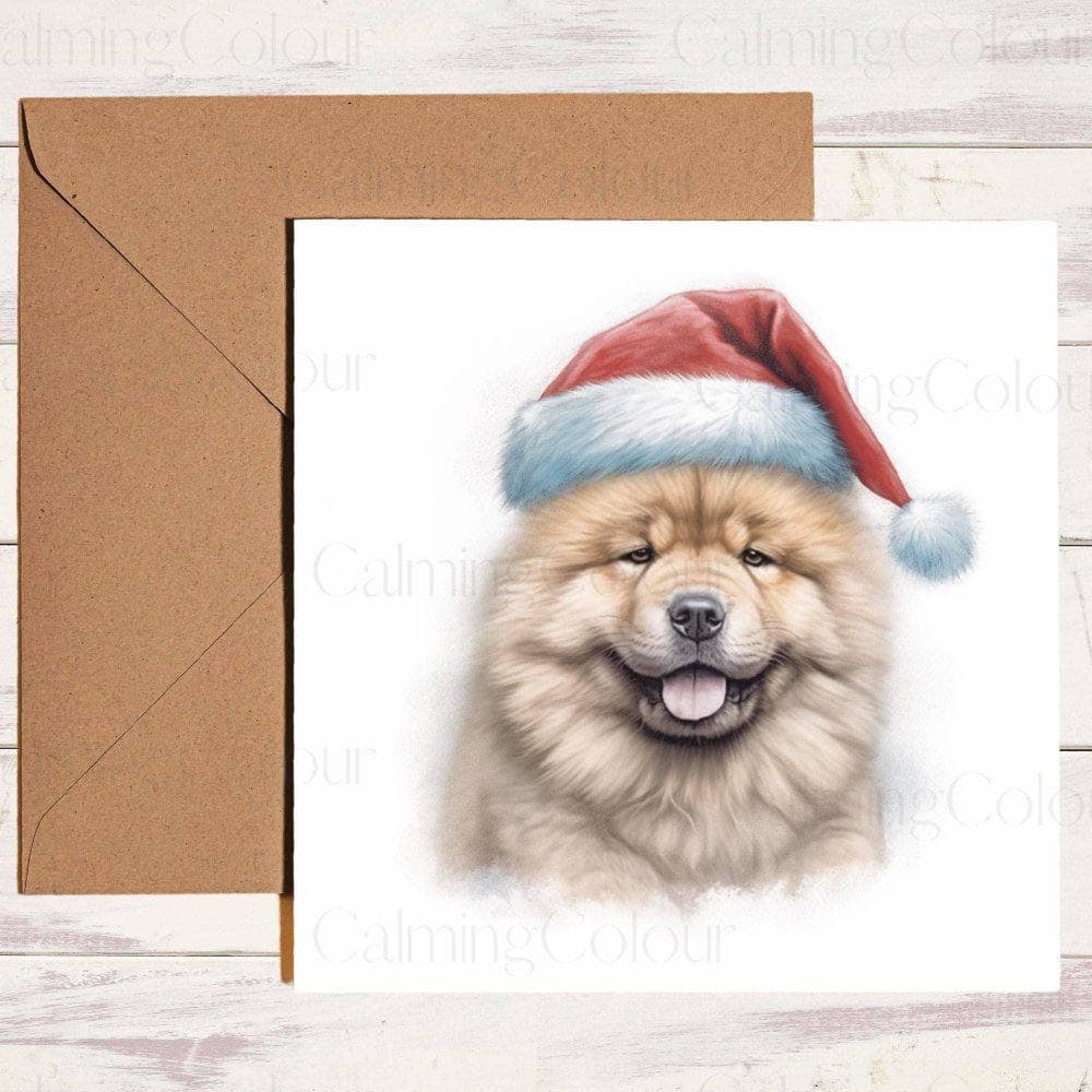 Chow Chow wearing Red Santa Hat | Christmas Card | Christmas Card