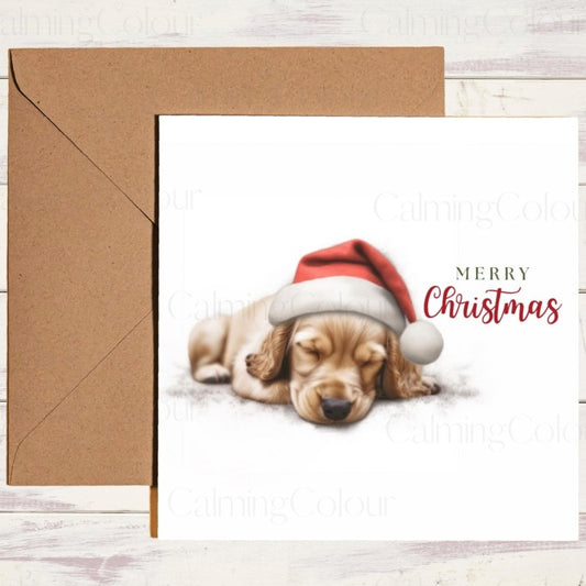 Cocker Spaniel Snoozing at Christmas | Festive Card | Christmas Card
