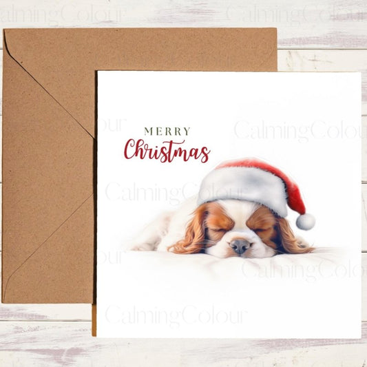 Cute Cavalier King Charles Spaniel Sleeping Soundly | Christmas Card | Christmas Card