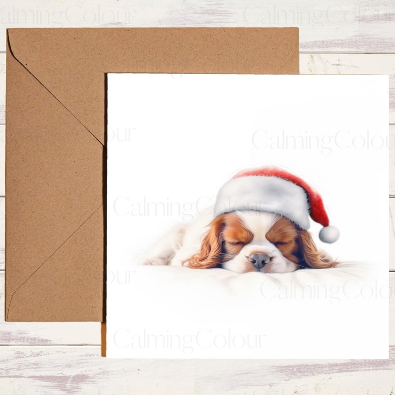 Cute Cavalier King Charles Spaniel Sleeping Soundly | Christmas Card | Christmas Card