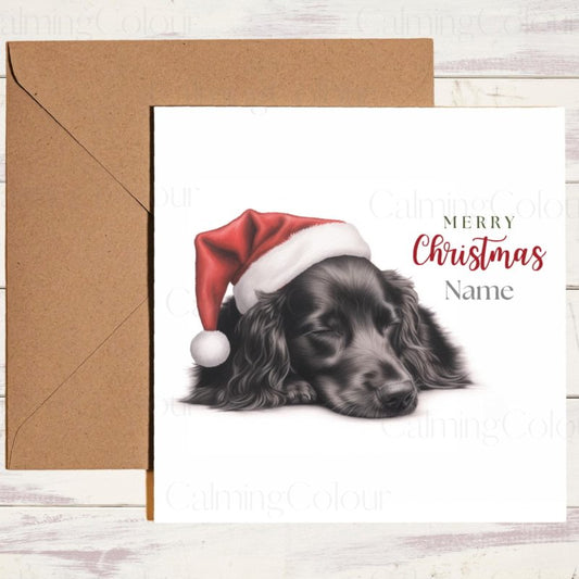 Cute Flat - Coated Retriever Sleeping Soundly | Christmas Card | Christmas Card