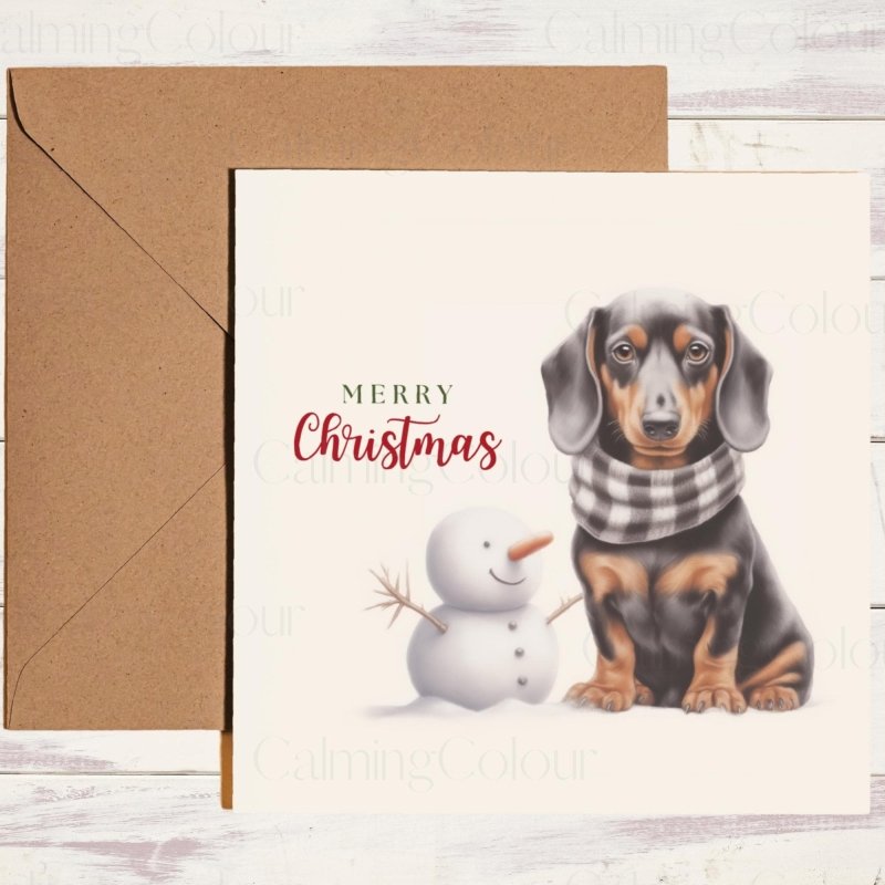 Dachshund and Snowman Scene | Christmas Card | Christmas Card