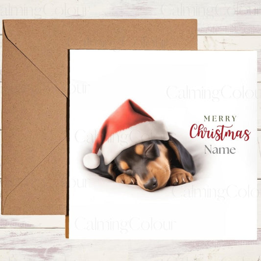 Dachshund Asleep in Santa Hat | Christmas Card | Christmas Card