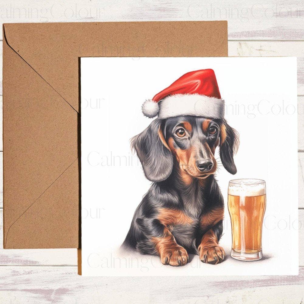 Dachshund wearing Red Santa Hat | Christmas Card | Christmas Card