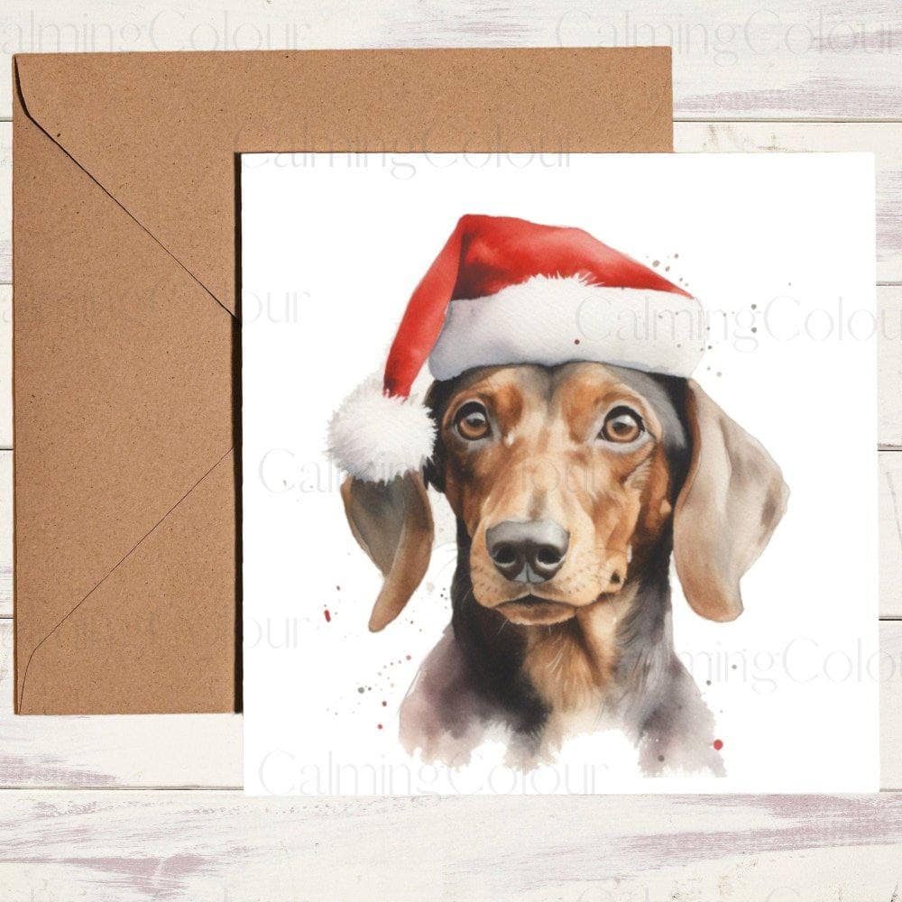 Dachshund with a cute Red Santa Hat | Christmas Card | Christmas Card