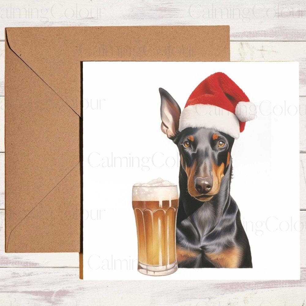Doberman with Pint and Red Santa Hat | Christmas Card | Christmas Card