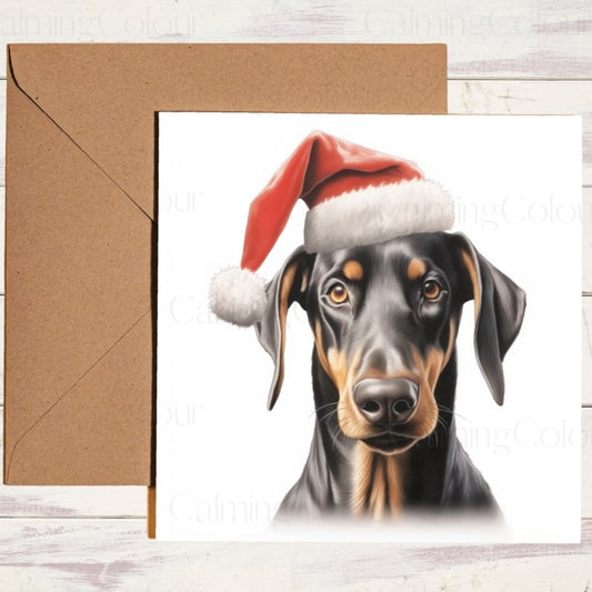 Dobermann | Red Santa Hat Christmas Card | Christmas Card