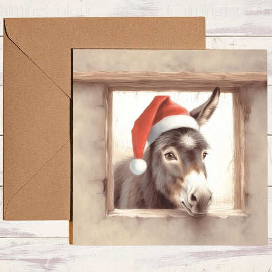 Donkey in Santa Hat | Christmas Card | Christmas Card