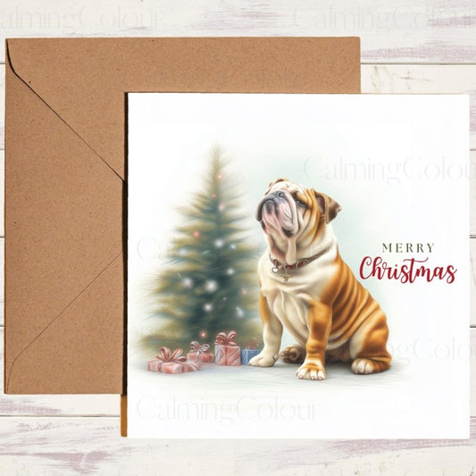 English Bulldog Christmas Card | Greeting card for dog lover | Personalised | Single card blank on the inside | Christmas Card