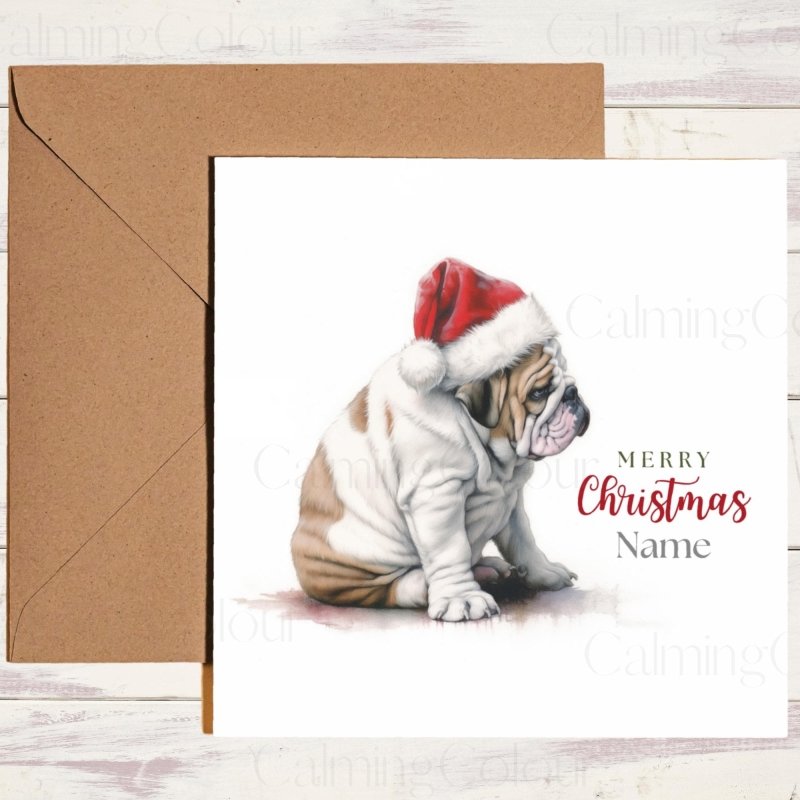 English Bulldog Side View in Santa Hat | Christmas Card | Christmas Card (Personalised)