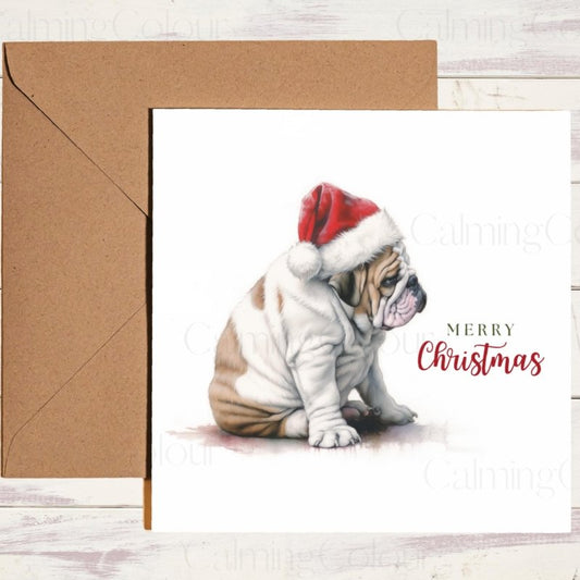 English Bulldog Side View in Santa Hat | Christmas Card | Christmas Card (Personalised)