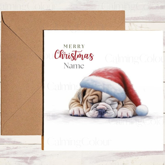 English Bulldog Snoozing at Christmas | Festive Card | Christmas Card