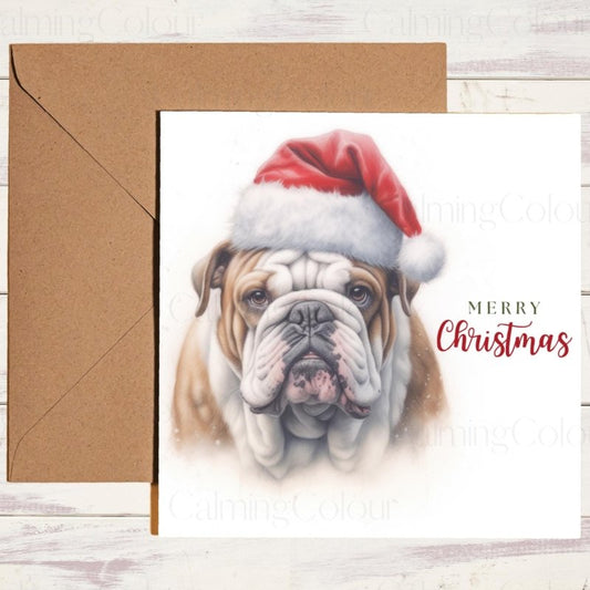 English Bulldog | Wearing Santa Hat Christmas Card | Christmas Card