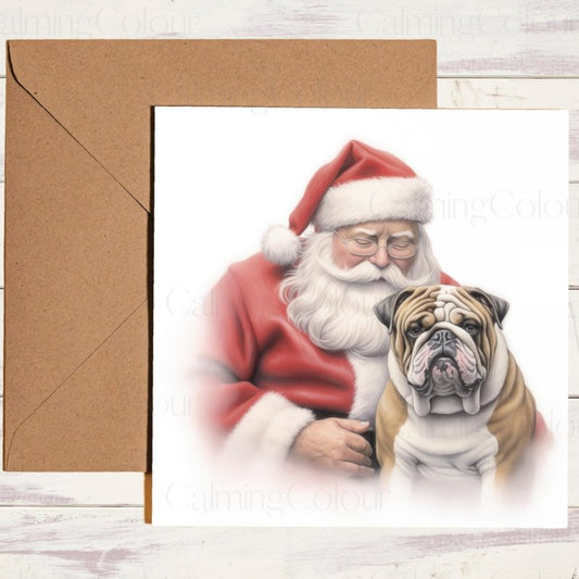 English Bulldog with Santa | Christmas Card | Christmas Card