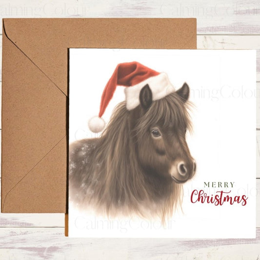 Festive Shetland Pony in a Santa Hat | Christmas Card3 | Christmas Card