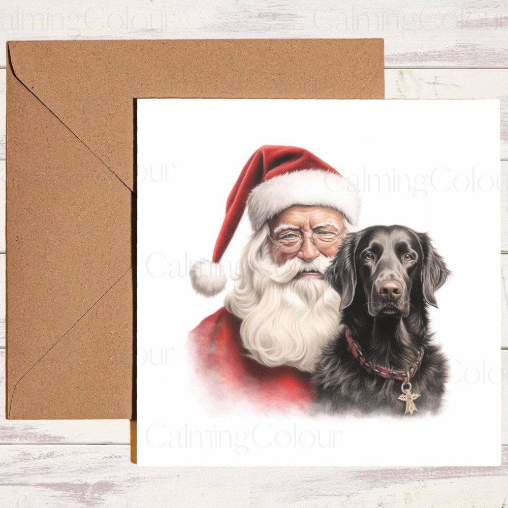 Flat - Coated Retriever with Santa | Christmas Card | Christmas Card