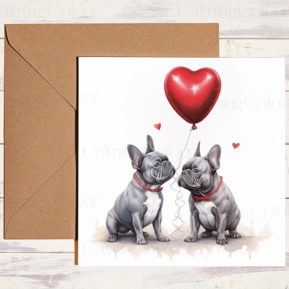 French Bulldog Couple with Red Balloon | Valentine's Card | With Love | Valentine's Day