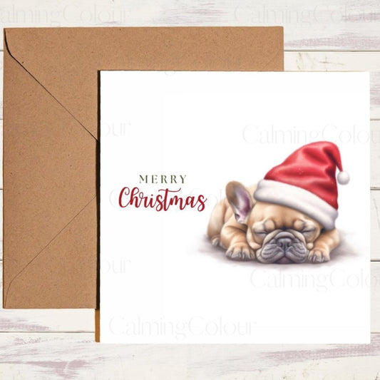 French Bulldog Snoozing in Santa Hat | Christmas Card | Christmas Card