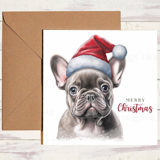 French Bulldog with a Santa Hat | Christmas Card | Christmas Card