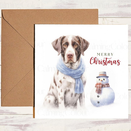 German Pointer with Little Snowman | Christmas Card | Christmas Card