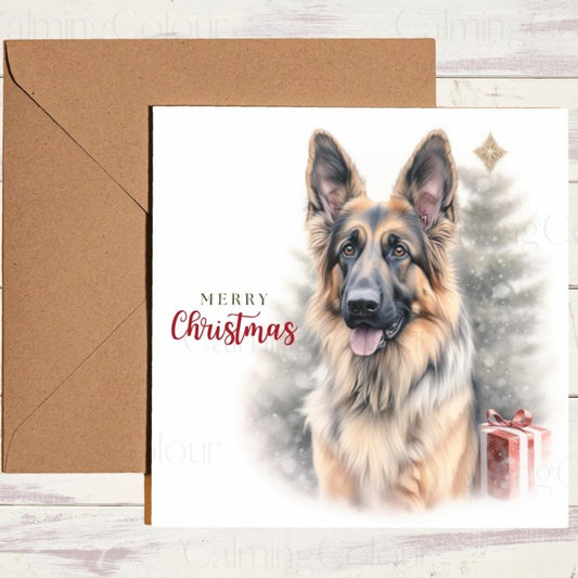German Shepherd by Christmas Tree | Christmas Card | Christmas Card (Personalised)