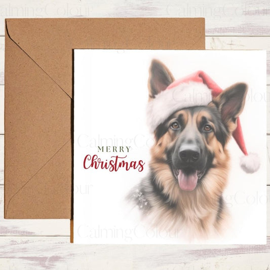 German Shepherd | Wearing Santa Hat Christmas Card | Christmas Card