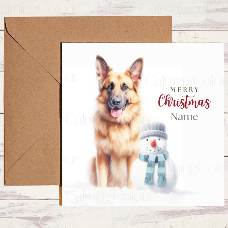 German Shepherd with Mini Snowman | Christmas Card | Christmas Card