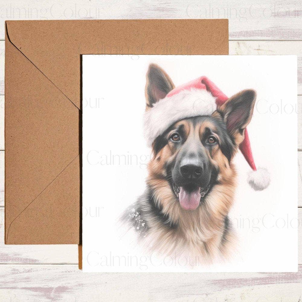 German Shepherd with Red Santa Hat | Christmas Card | Christmas Card