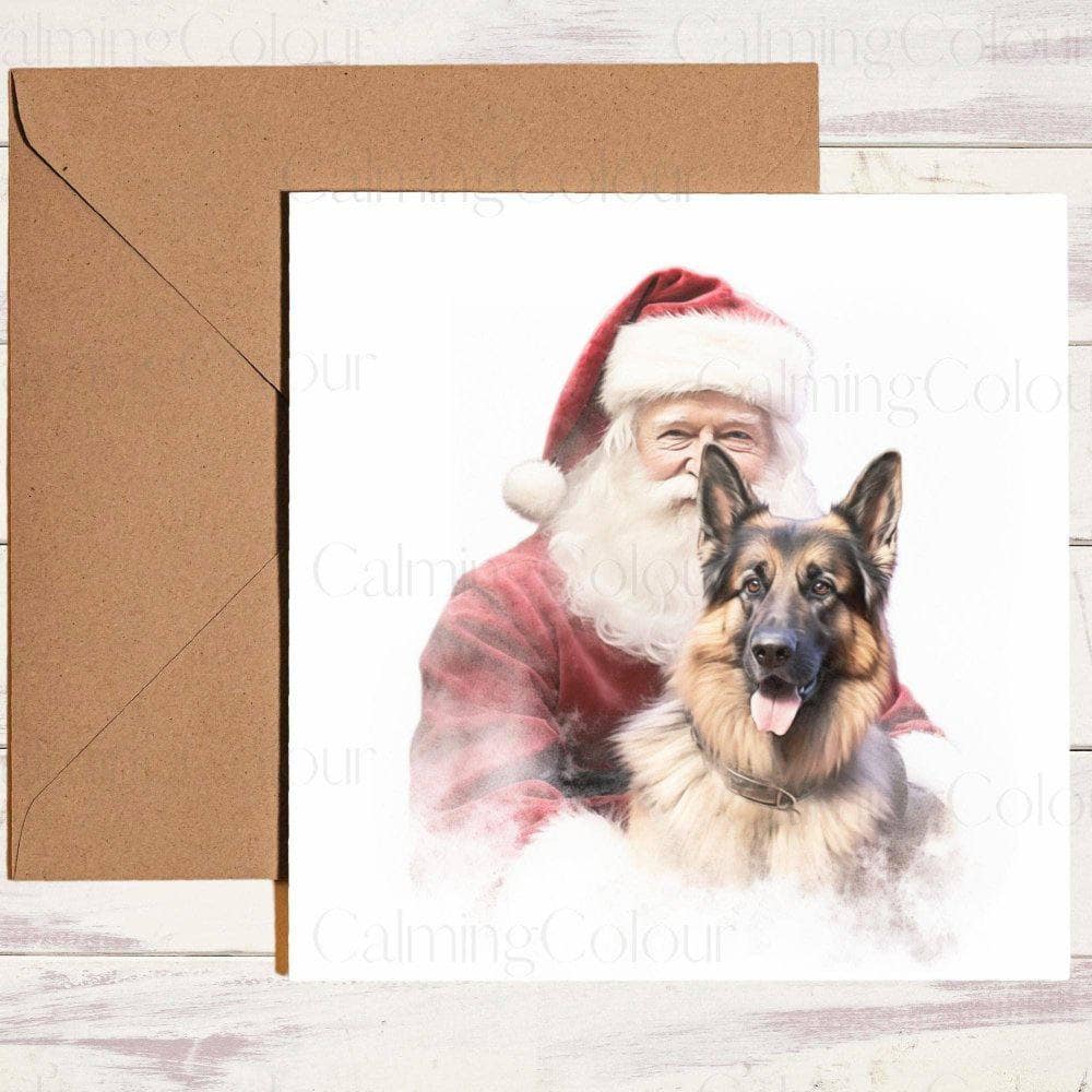German Shepherd with Santa | Christmas Card | Christmas Card