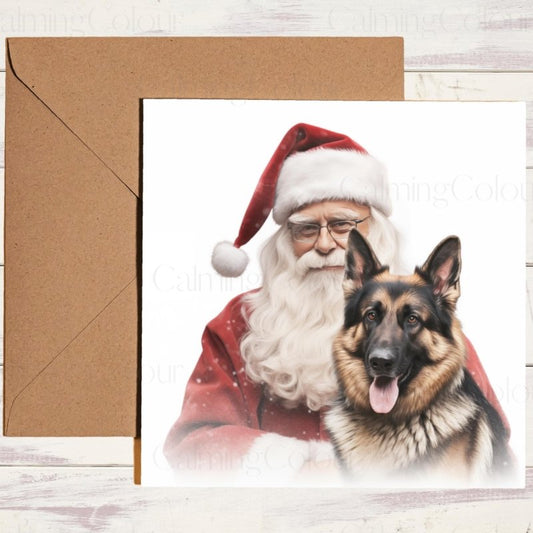 German Shepherd with Santa | Christmas Card | Christmas Card