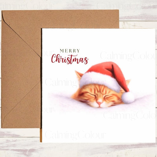 Ginger Cat Sleeping at Christmas | Festive Card | Christmas Card