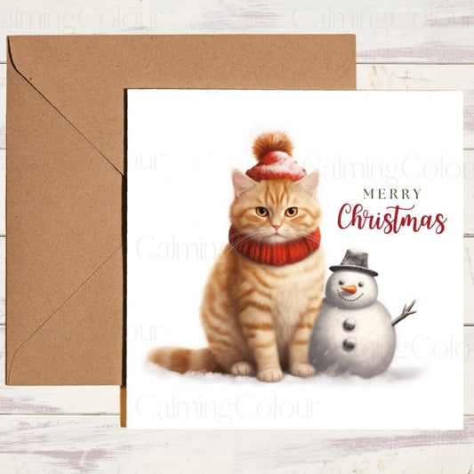 Ginger Cat with Frosty Pal | Christmas Card | Christmas Card