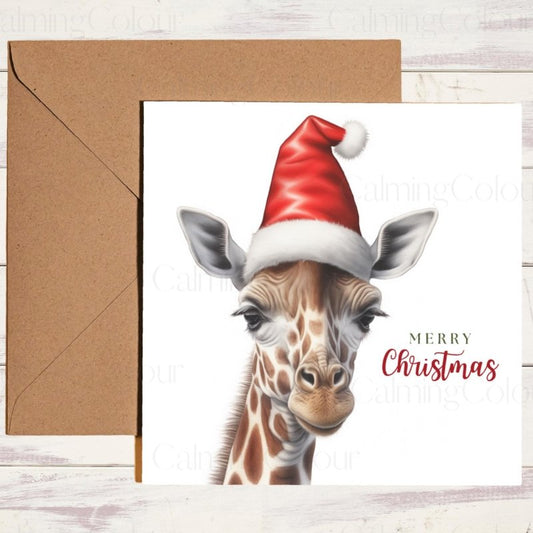 Giraffe Wearing a Santa Hat | Christmas Card | Christmas Card