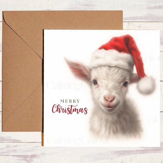 Goat Wearing a Santa Hat | Christmas Card | Christmas Card