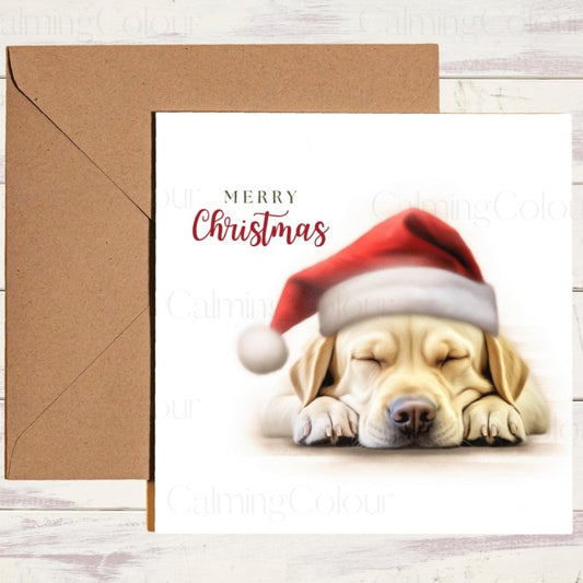 Gold Labrador Asleep in Santa Hat | Christmas Card | Christmas Card