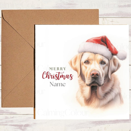 Gold Labrador | Red Santa Hat Christmas Card | Christmas Card