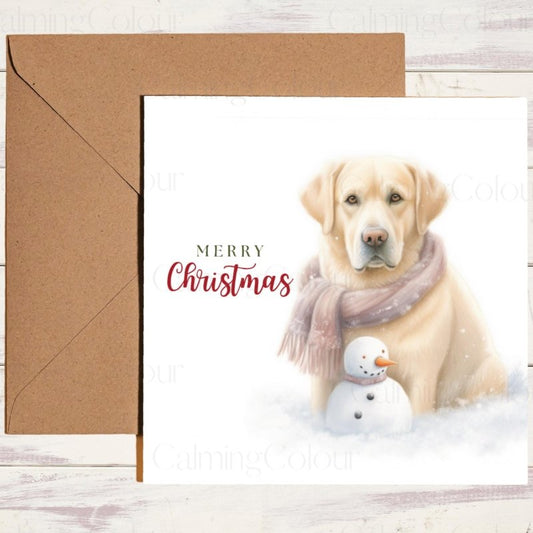 Gold Labrador with Mini Snowman | Christmas Card | Christmas Card