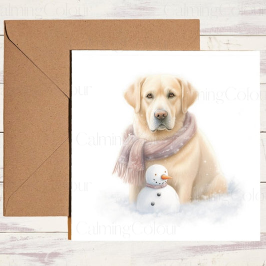 Gold Labrador with Mini Snowman | Christmas Card | Christmas Card