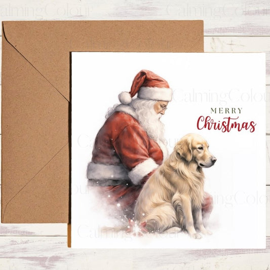 Golden Retriever with Santa | Christmas Card | Christmas Card