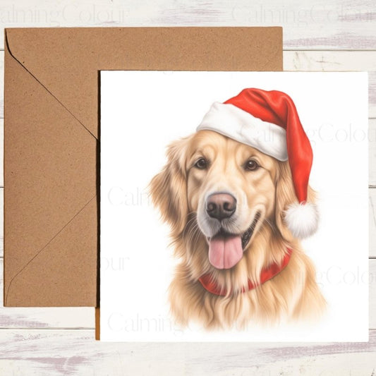 Golden Retriever with Santa Hat | Christmas Card | Christmas Card
