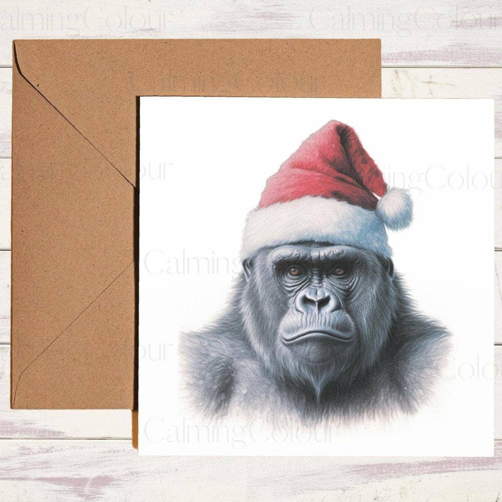 Gorilla wearing Red Santa Hat | Christmas Card | Christmas Card