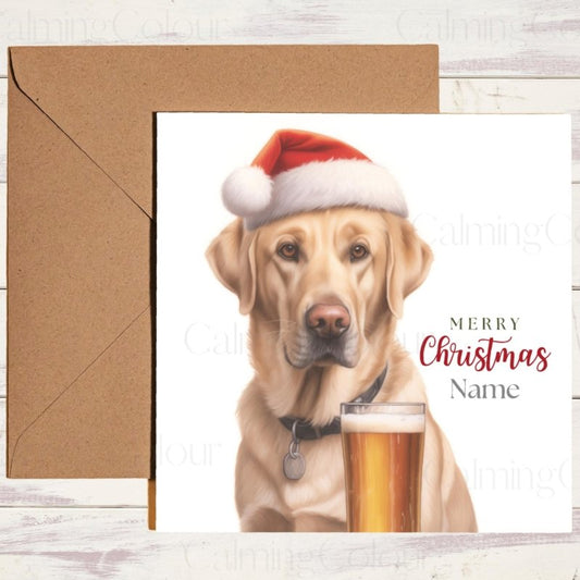 Happy Gold Labrador in Santa Hat | Christmas Card | Christmas Card