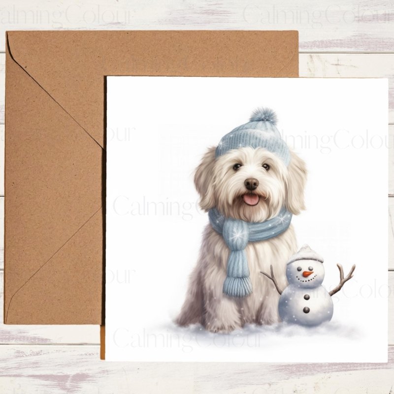 Havanese Sat by Little Snowman | Christmas Card | Christmas Card