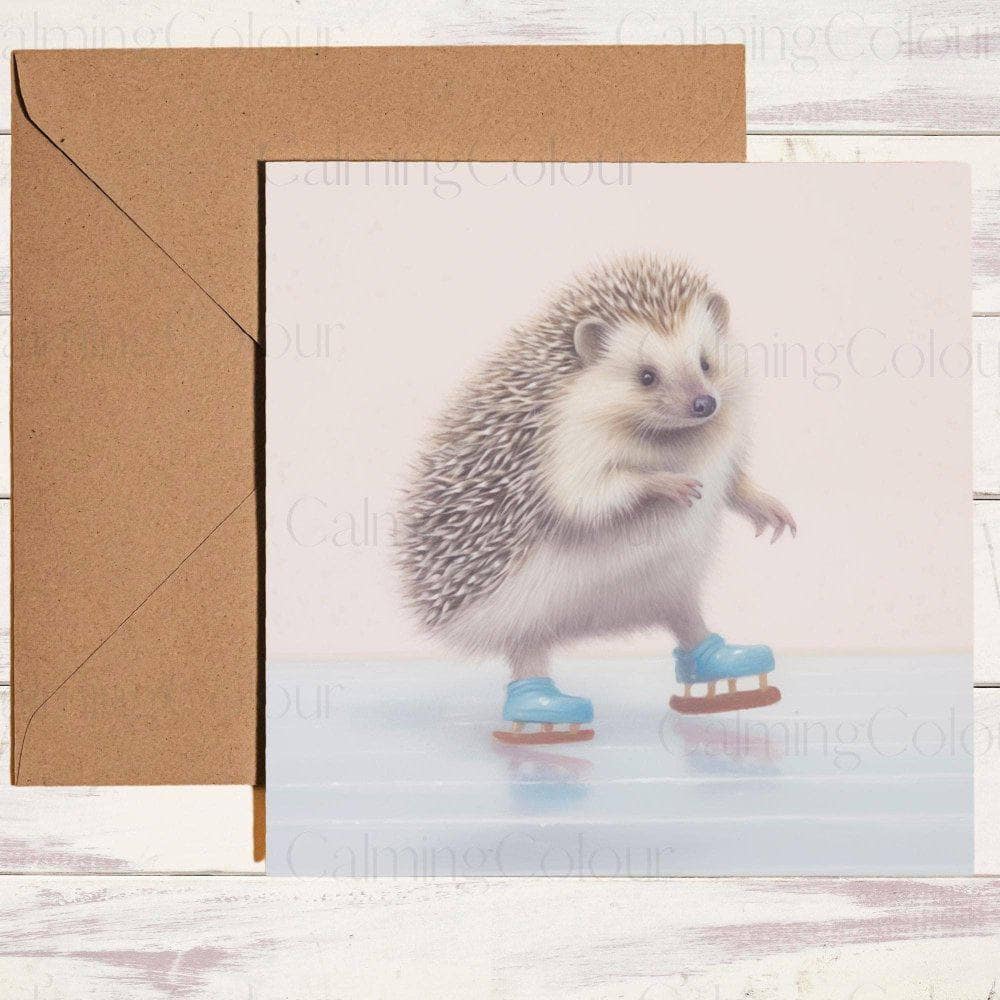 Hedgehog Ice Skating at Christmas | Christmas Card | Christmas Card