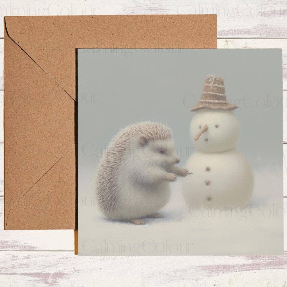 Hedgehog next to Snowman | Christmas Card | Christmas Card